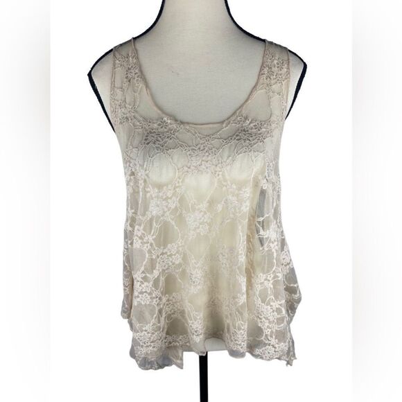 Forever 21  Sheer Round Neck Nylon/Spandex Lacey Floral Tank Top Size: M - Picture 1 of 6